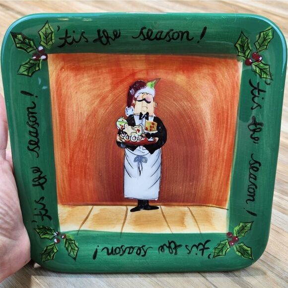 🩵Fat Chef Holiday Green "Tis the Season" Square Salad/Dessert Plates Set of 4 - Picture 5 of 13